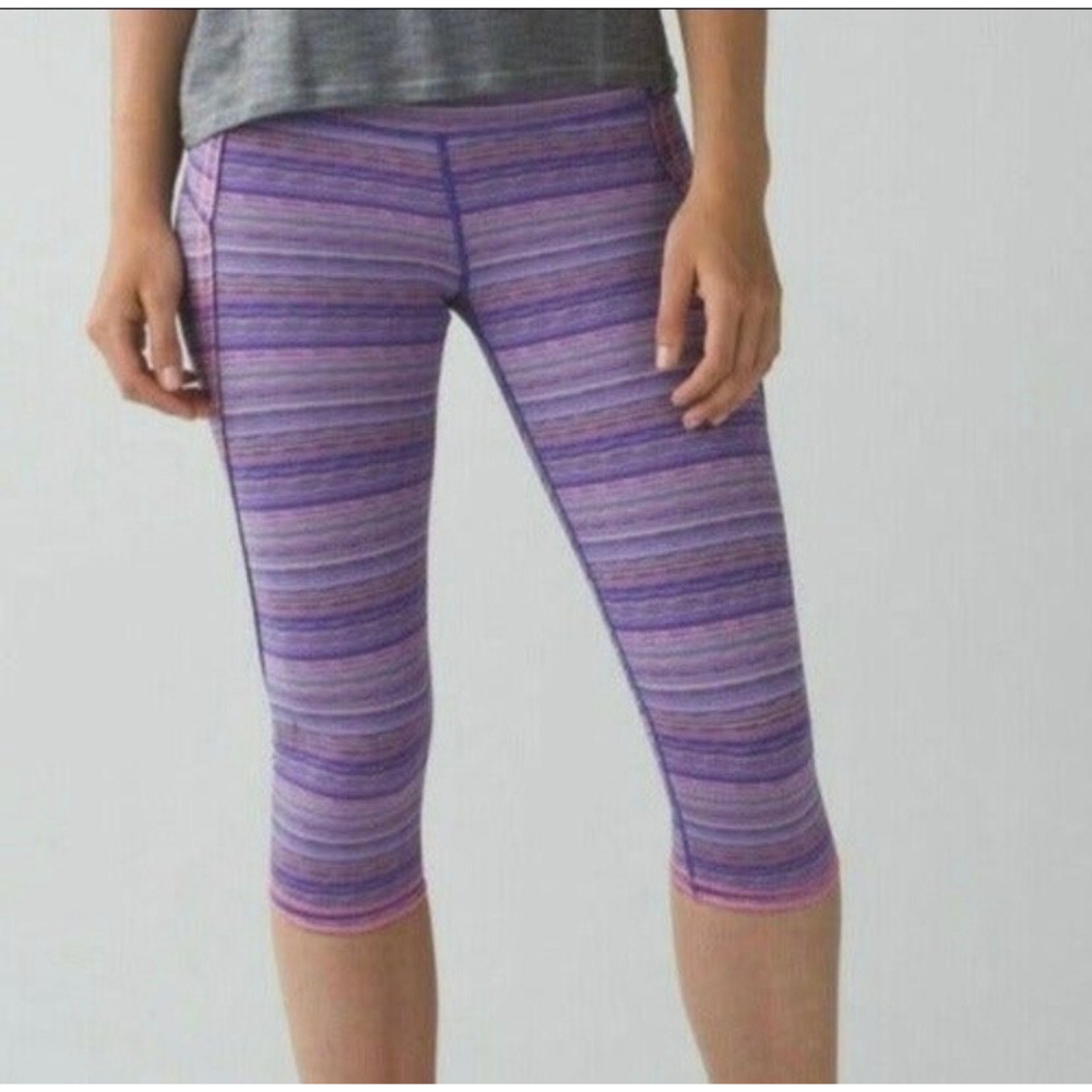 Lululemon Purple Striped Run Top Speed Cropped Leggings